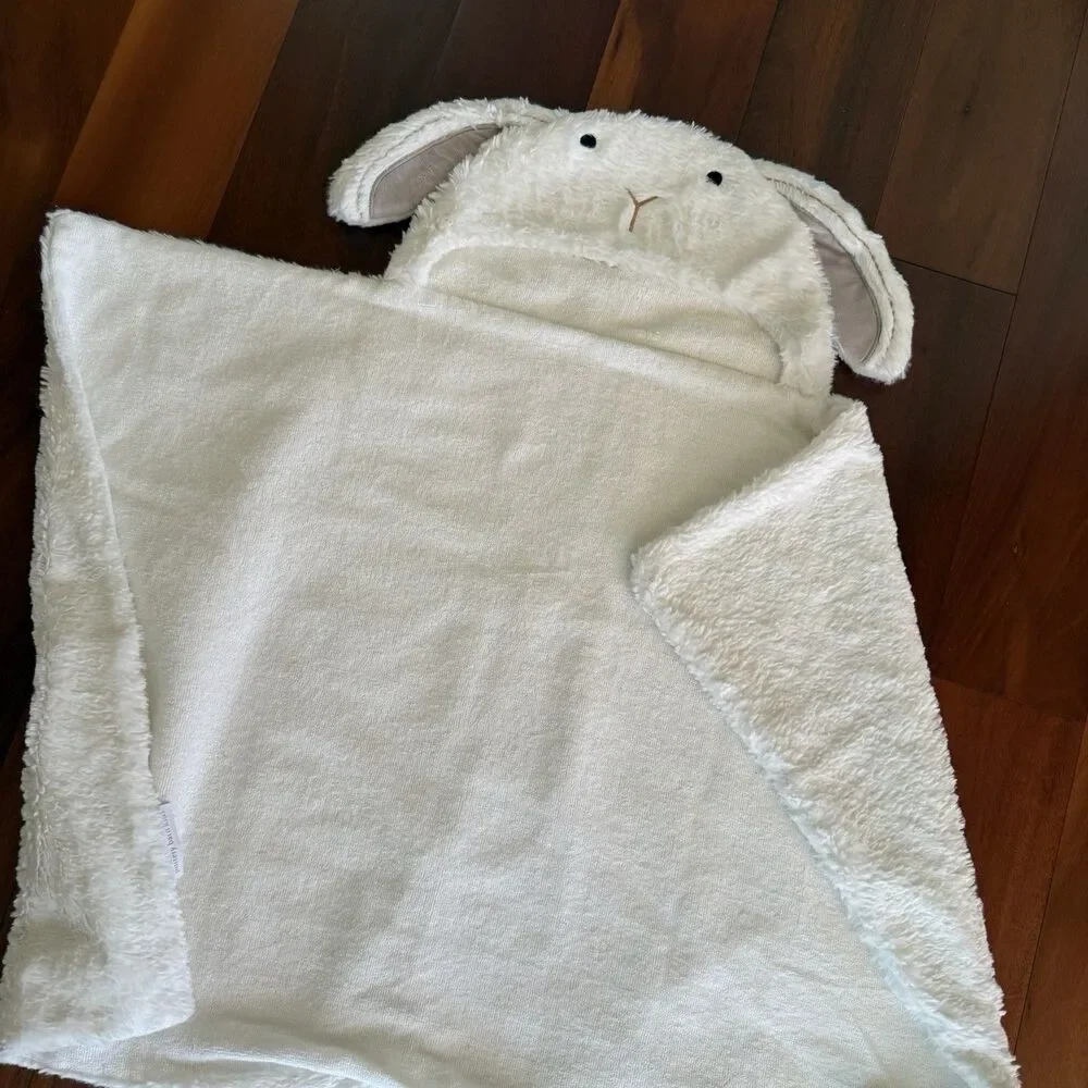 Pottery Barn Bunny Rabbit Faux Fur Baby Hooded Towel